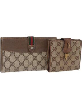 GUCCI GG Canvas Long Wallet 2 Set Beige Gold